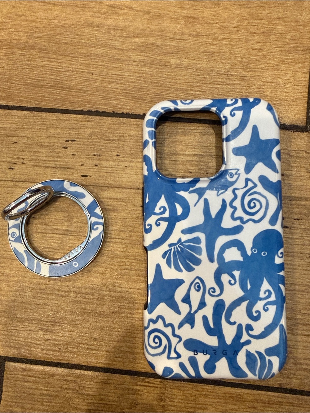 BURGA Blue & White Sea Life Case with Matching Ring (iPhone 16 pro) MagSafe